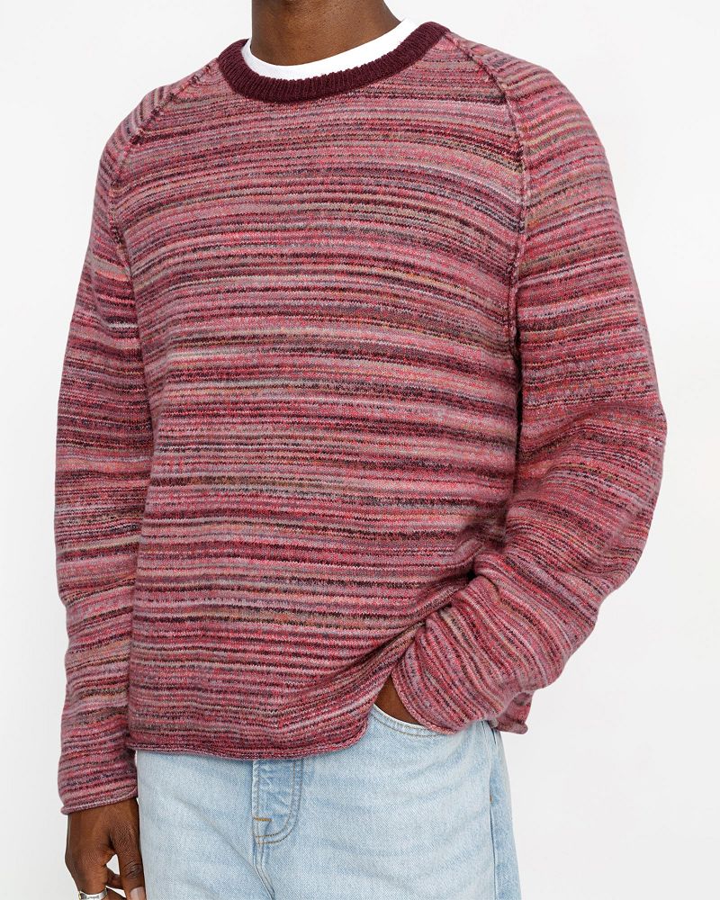 STUSSY TEXTURED KNIT CONTRAST COLLAR CREW Rouge Multicolore | STUSSY-56198