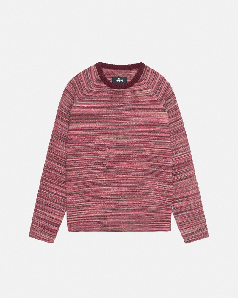 STUSSY TEXTURED KNIT CONTRAST COLLAR CREW Rouge Multicolore | STUSSY-56198
