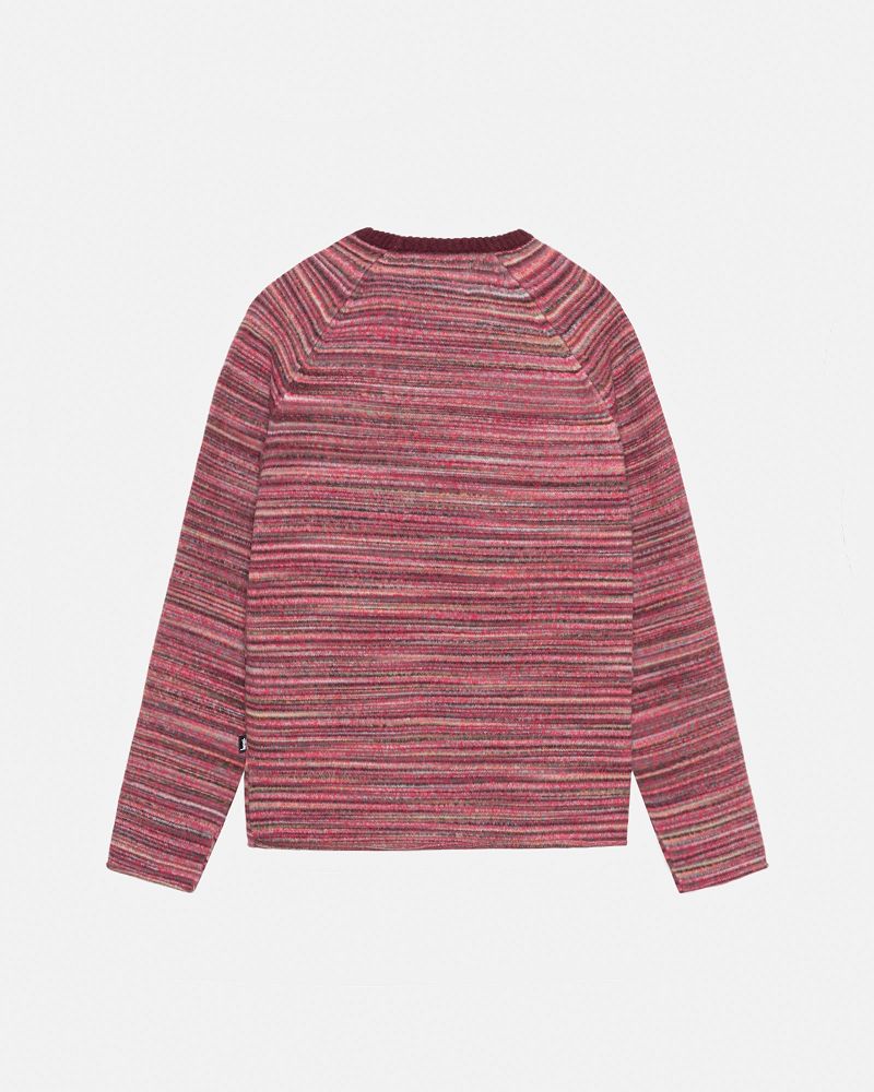 STUSSY TEXTURED KNIT CONTRAST COLLAR CREW Rouge Multicolore | STUSSY-56198