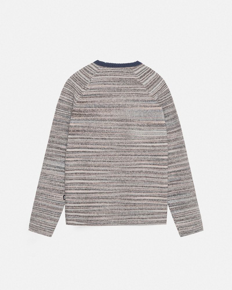 STUSSY TEXTURED KNIT CONTRAST COLLAR CREW Grise Multicolore | STUSSY-56197