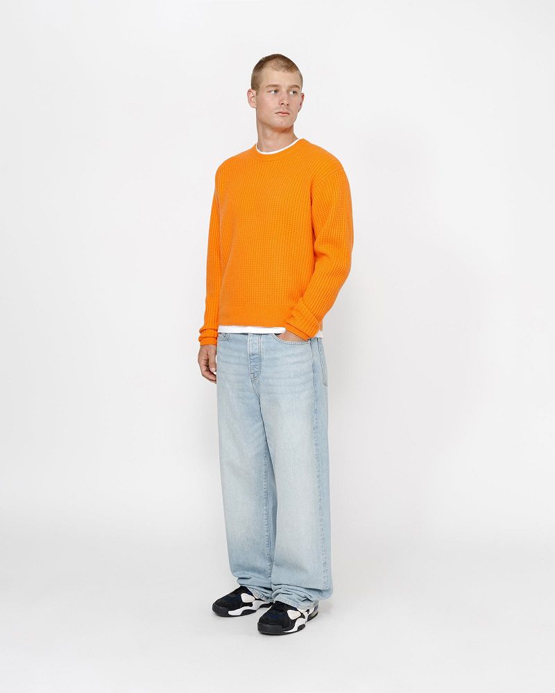 STUSSY WAFFLE KNIT CASHMERE CREW Orange Clair | STUSSY-56193