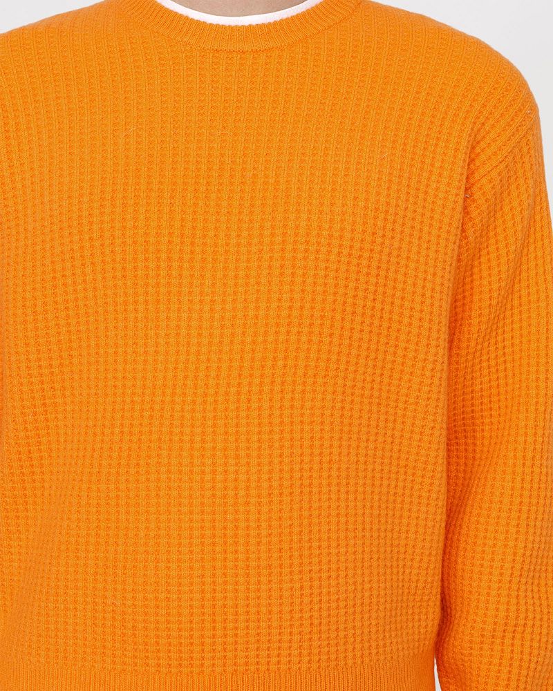 STUSSY WAFFLE KNIT CASHMERE CREW Orange Clair | STUSSY-56193