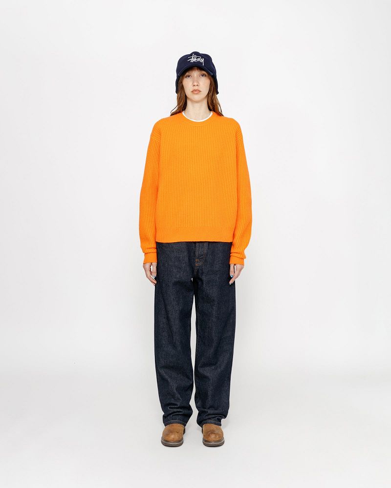 STUSSY WAFFLE KNIT CASHMERE CREW Orange Clair | STUSSY-56193