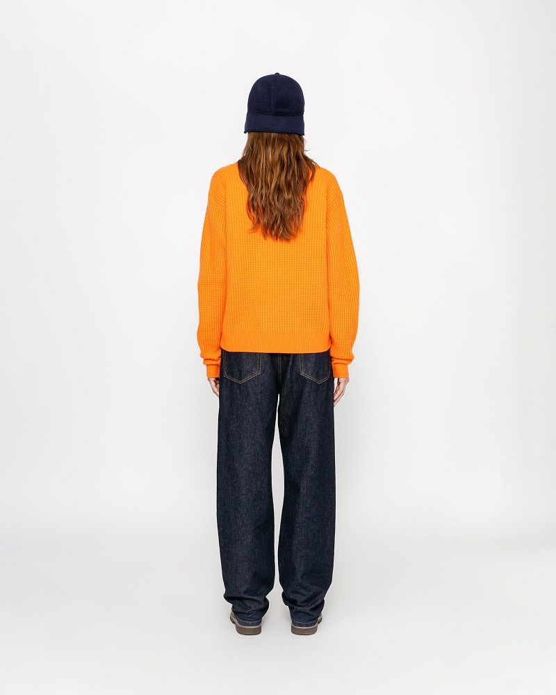 STUSSY WAFFLE KNIT CASHMERE CREW Orange Clair | STUSSY-56193