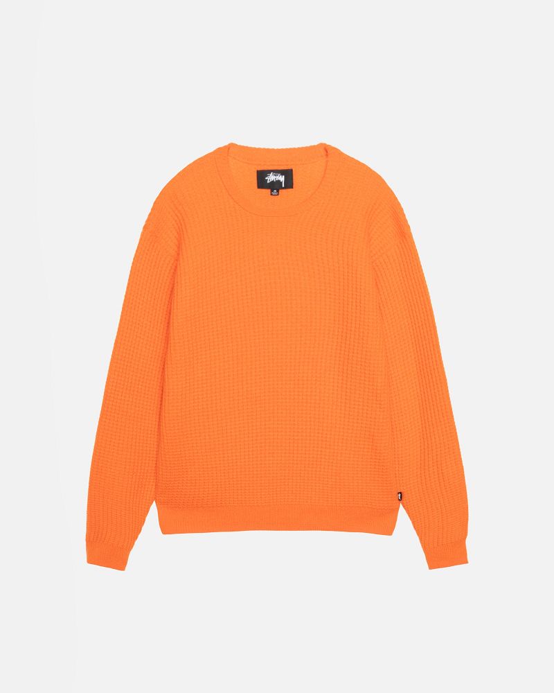 STUSSY WAFFLE KNIT CASHMERE CREW Orange Clair | STUSSY-56193