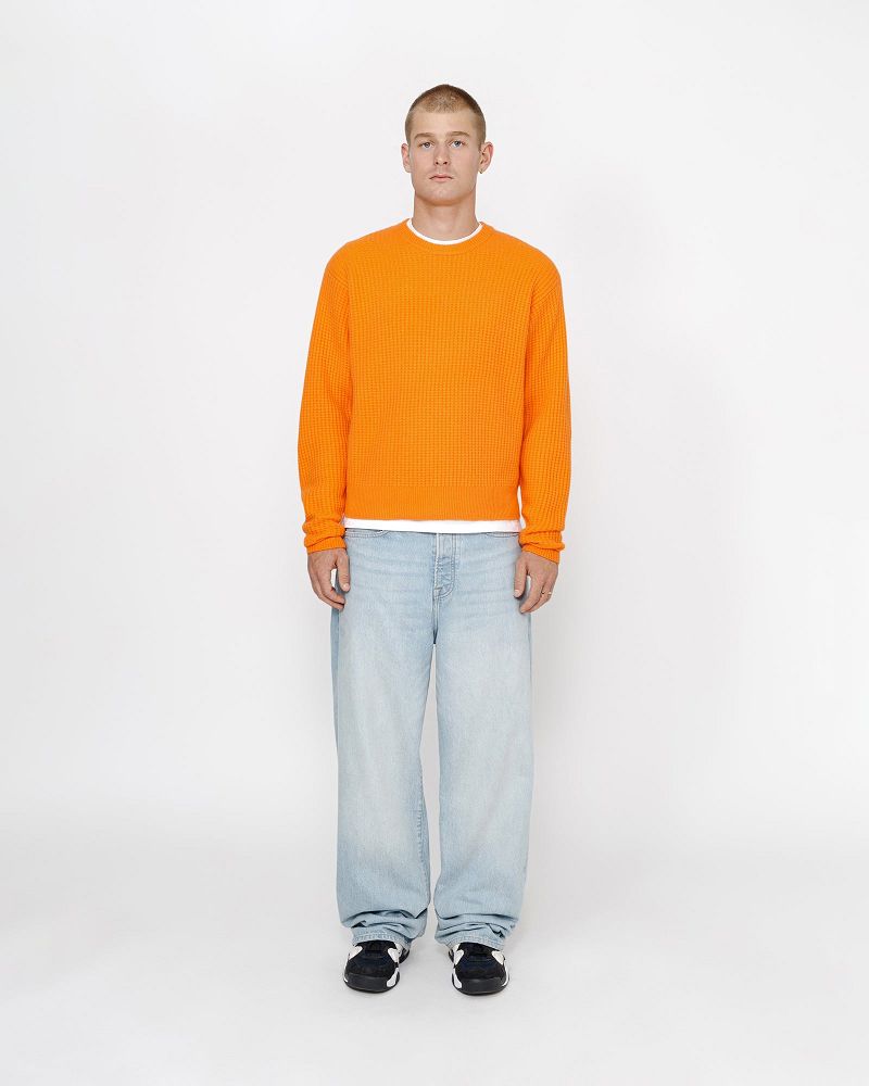 STUSSY WAFFLE KNIT CASHMERE CREW Orange Clair | STUSSY-56193