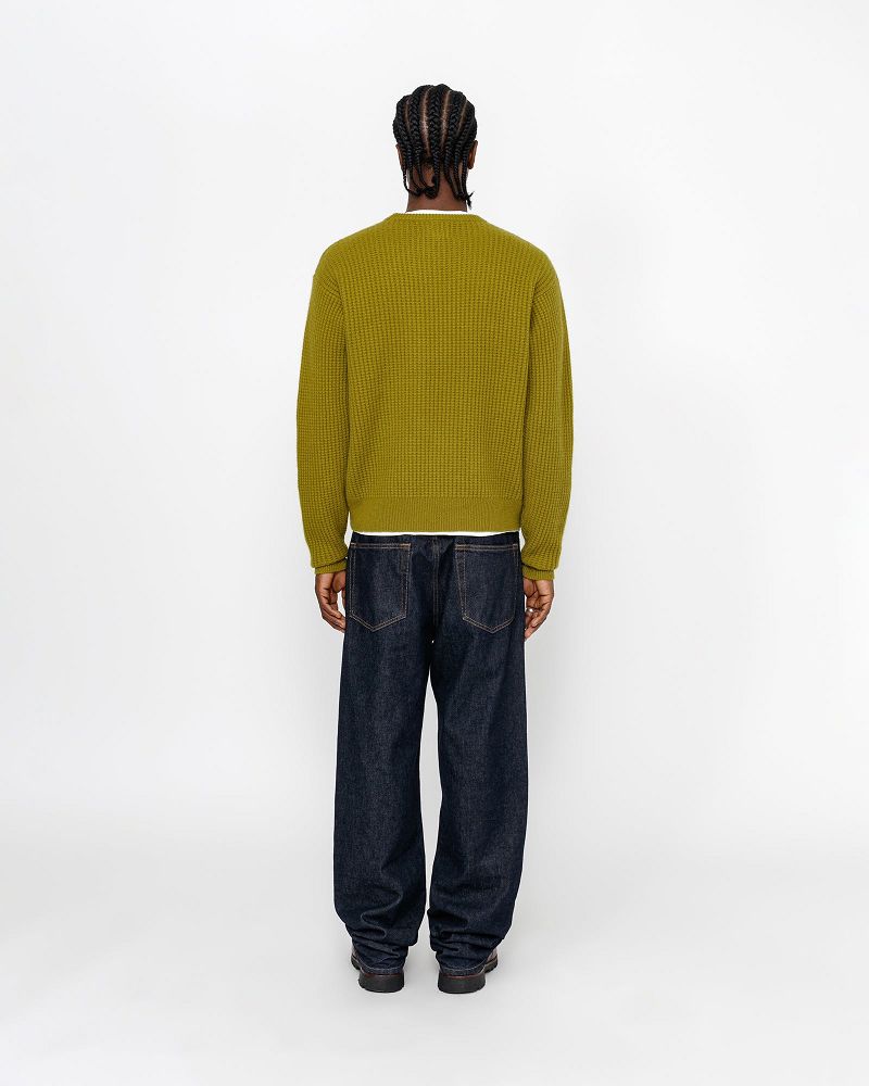 STUSSY WAFFLE KNIT CASHMERE CREW Vert | STUSSY-56194