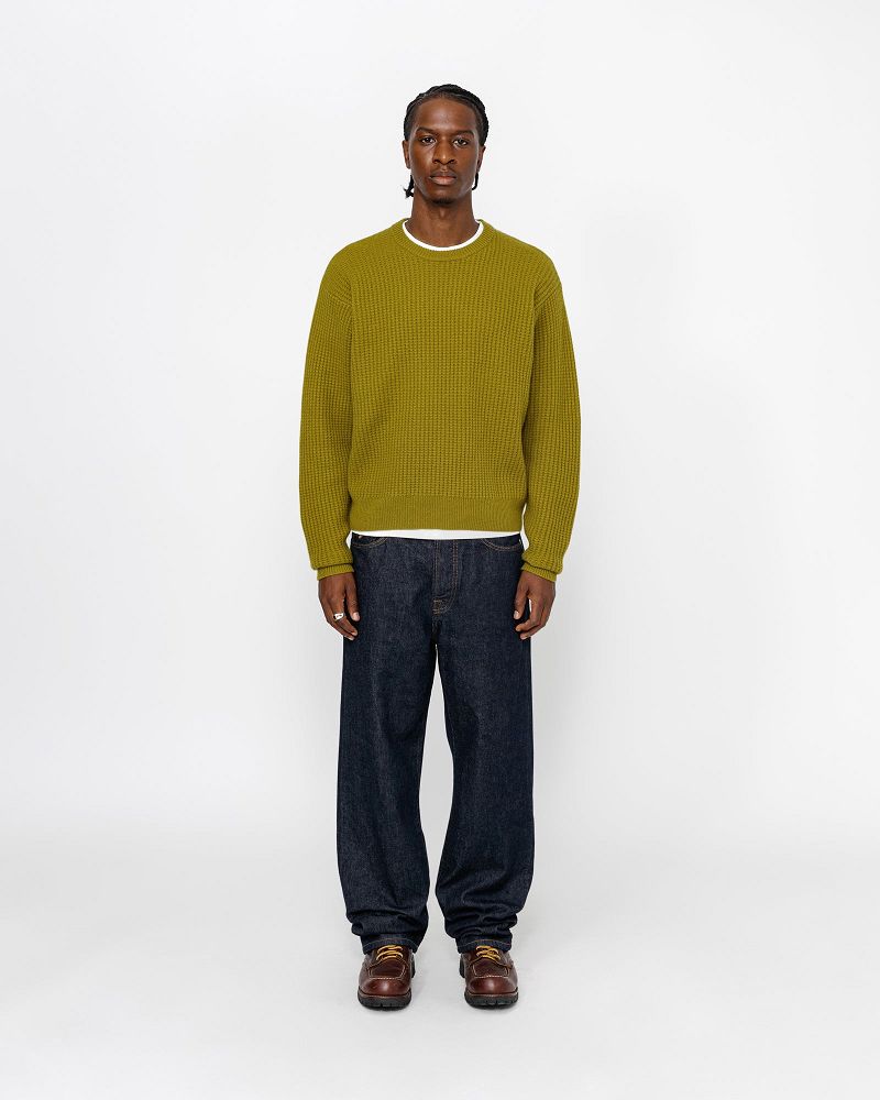 STUSSY WAFFLE KNIT CASHMERE CREW Vert | STUSSY-56194