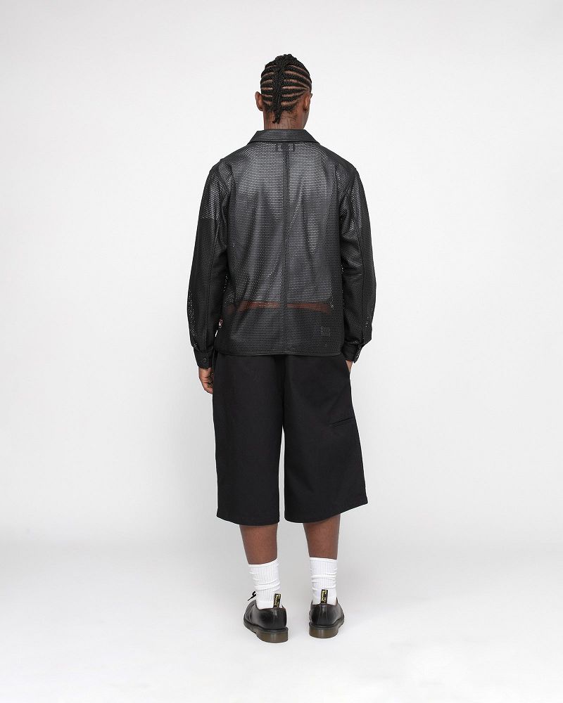 STUSSY ZIP SHIRT PERFORATED LEATHER Noir | STUSSY-56165
