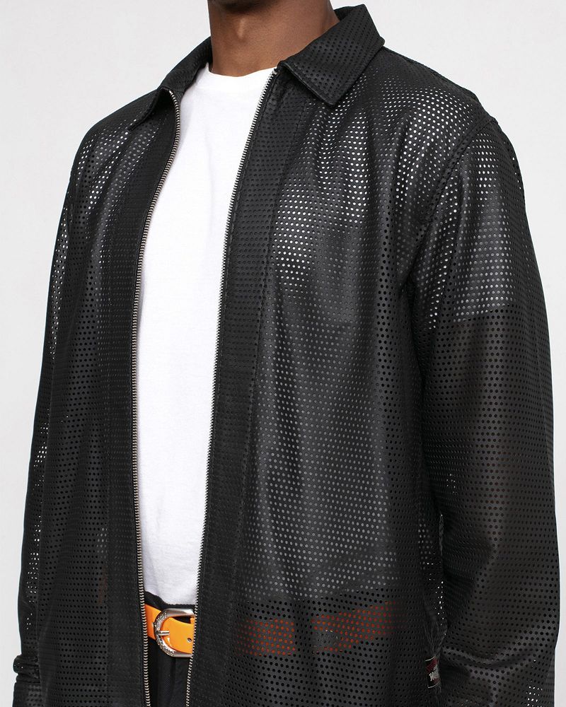 STUSSY ZIP SHIRT PERFORATED LEATHER Noir | STUSSY-56165