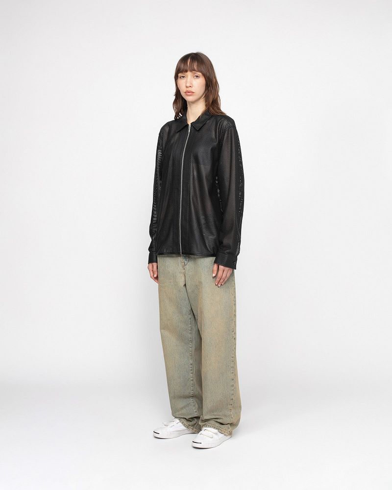 STUSSY ZIP SHIRT PERFORATED LEATHER Noir | STUSSY-56165