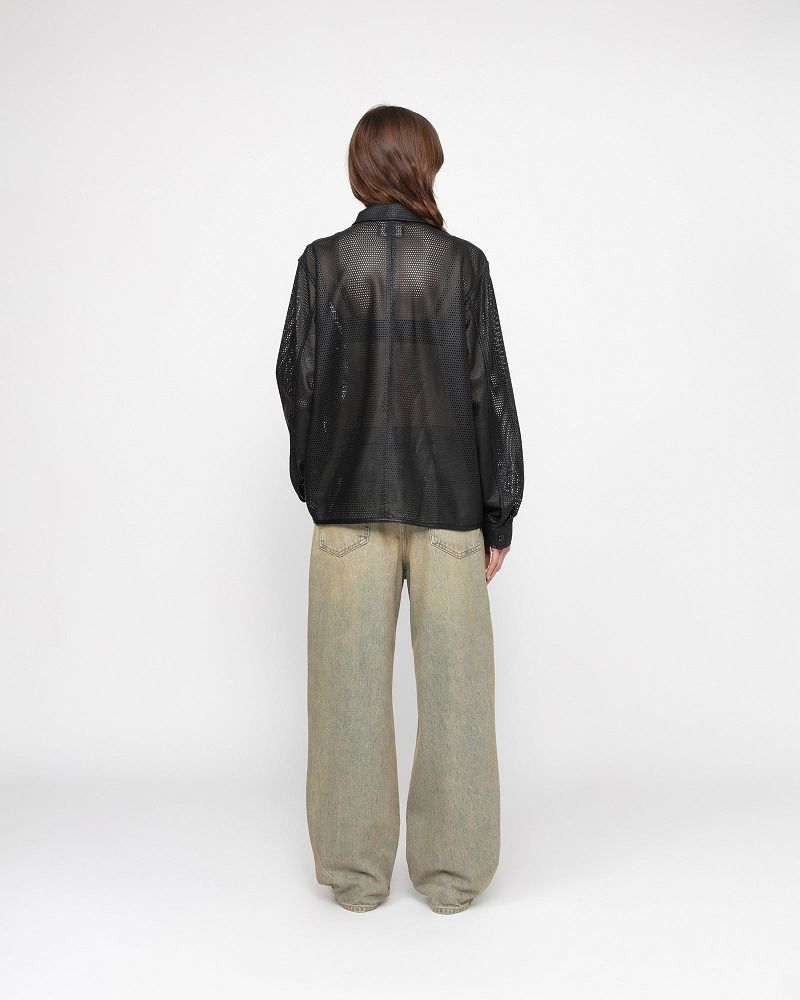 STUSSY ZIP SHIRT PERFORATED LEATHER Noir | STUSSY-56165