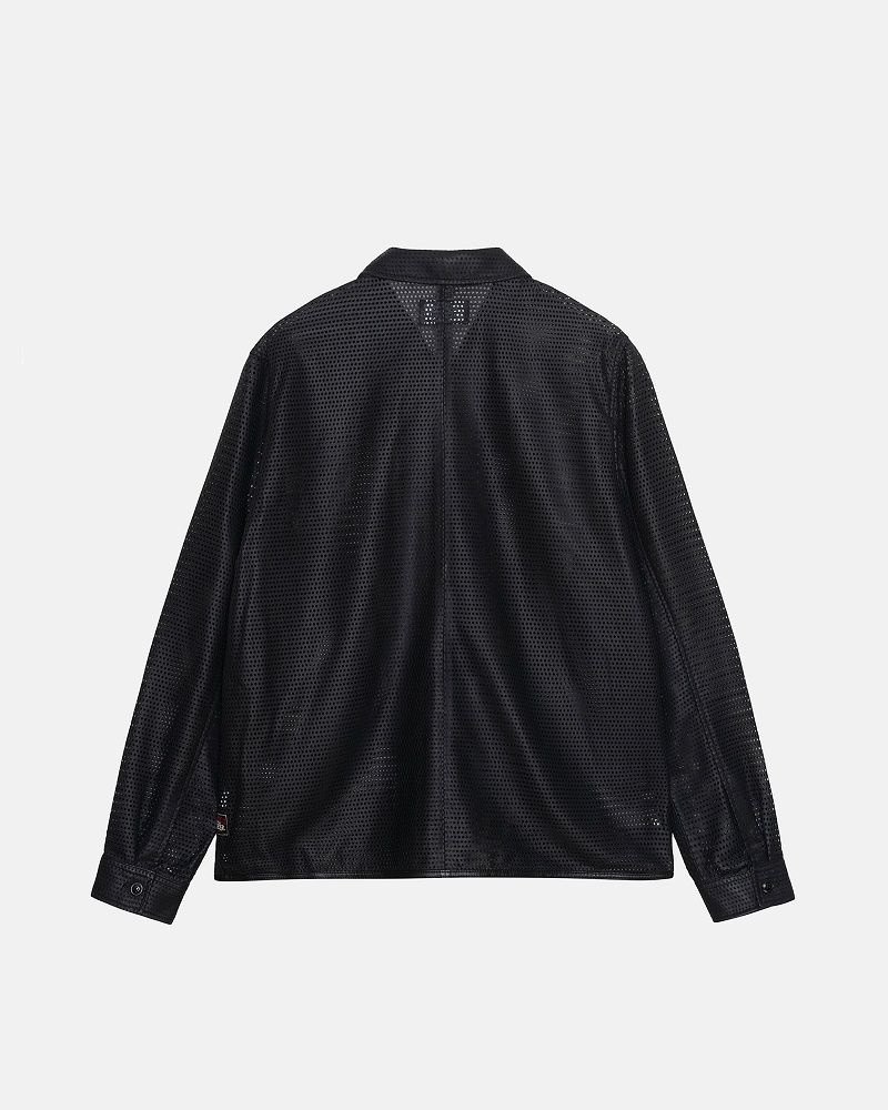 STUSSY ZIP SHIRT PERFORATED LEATHER Noir | STUSSY-56165