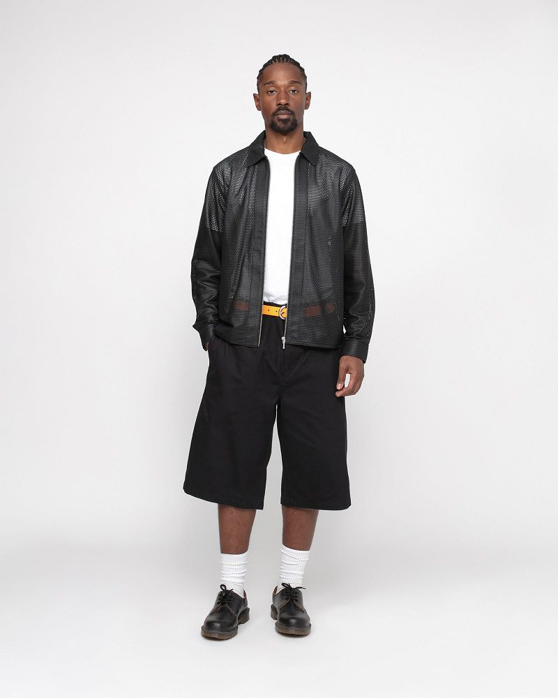 STUSSY ZIP SHIRT PERFORATED LEATHER Noir | STUSSY-56165