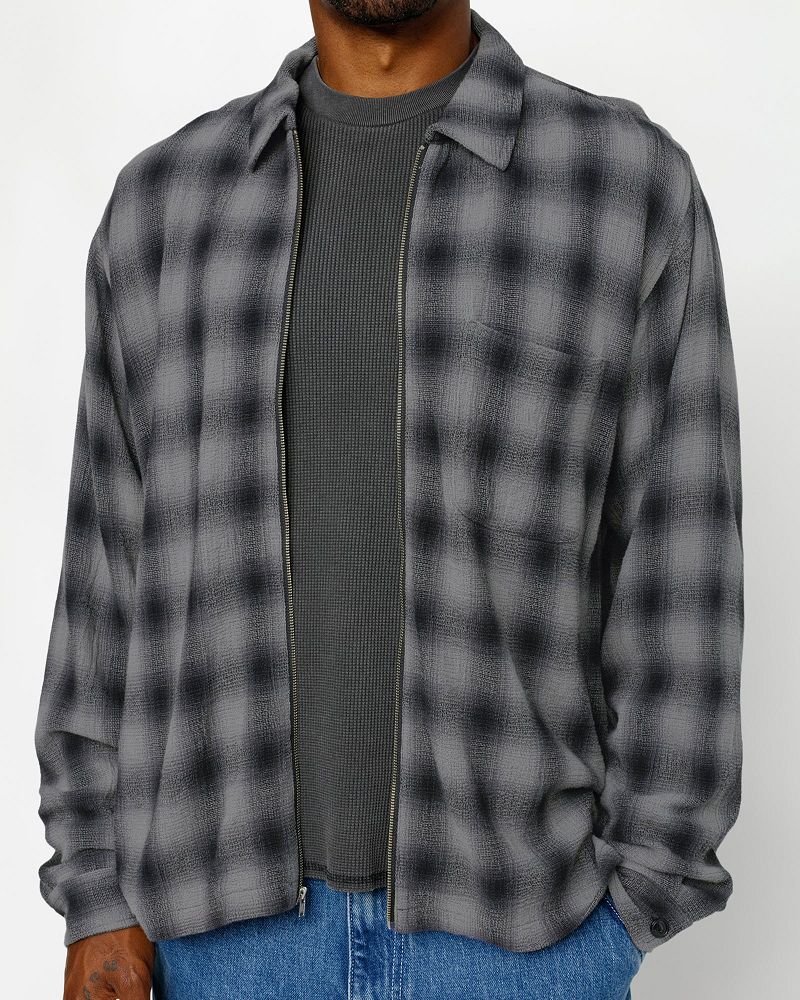 STUSSY ZIP SHIRT TWISTED YARN PLAID Grise | STUSSY-56166