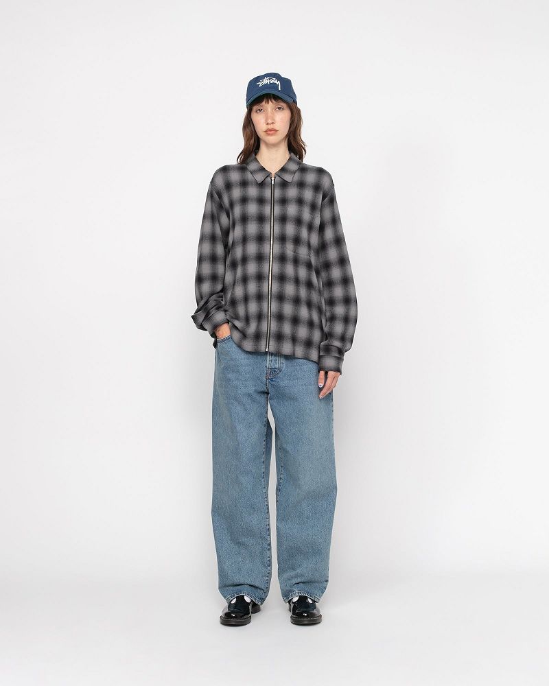 STUSSY ZIP SHIRT TWISTED YARN PLAID Grise | STUSSY-56166