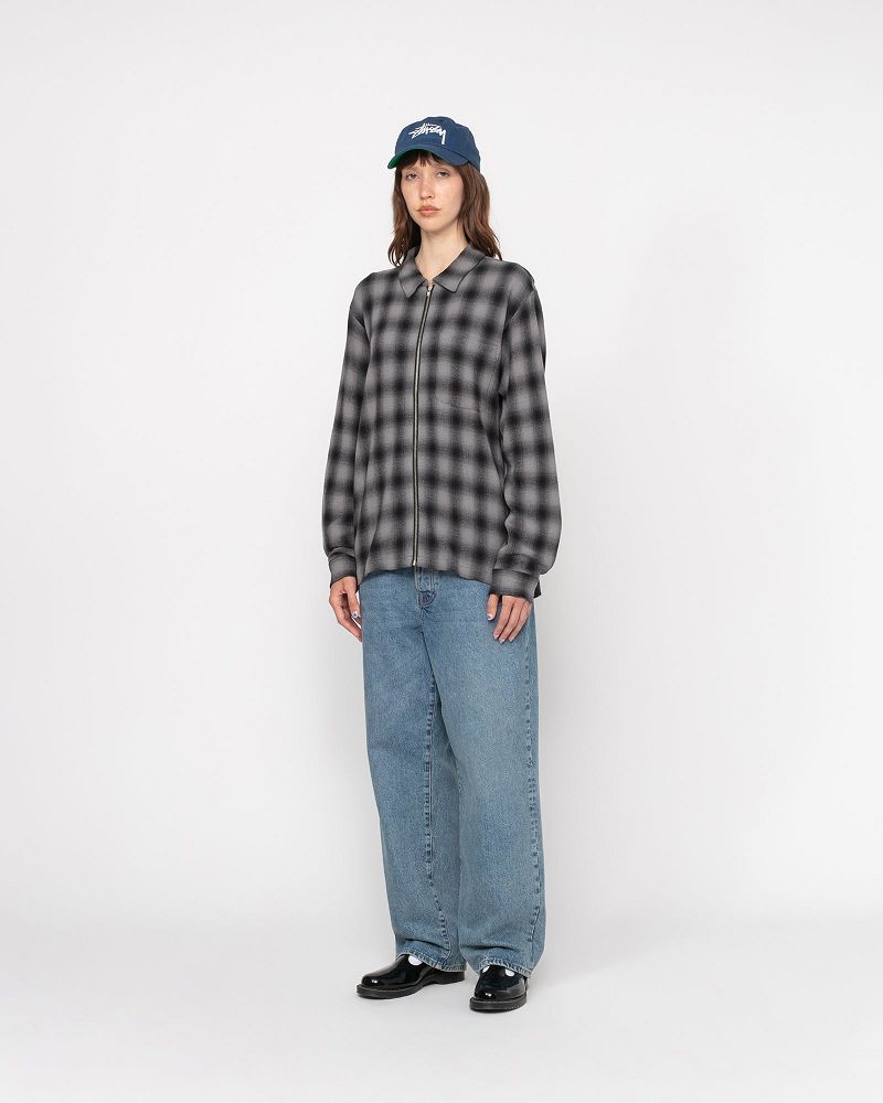 STUSSY ZIP SHIRT TWISTED YARN PLAID Grise | STUSSY-56166