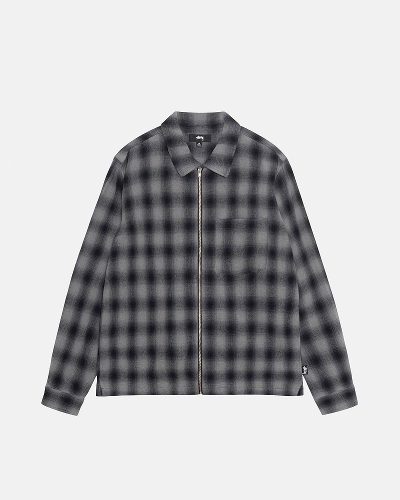 STUSSY ZIP SHIRT TWISTED YARN PLAID Grise | STUSSY-56166